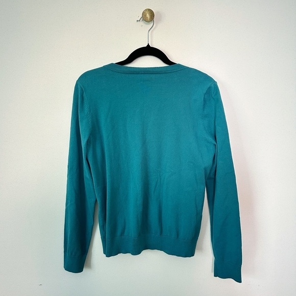 Talbots Charming Cardigan Sweater Pima Cotton Button Down Teal size L - Picture 2 of 4